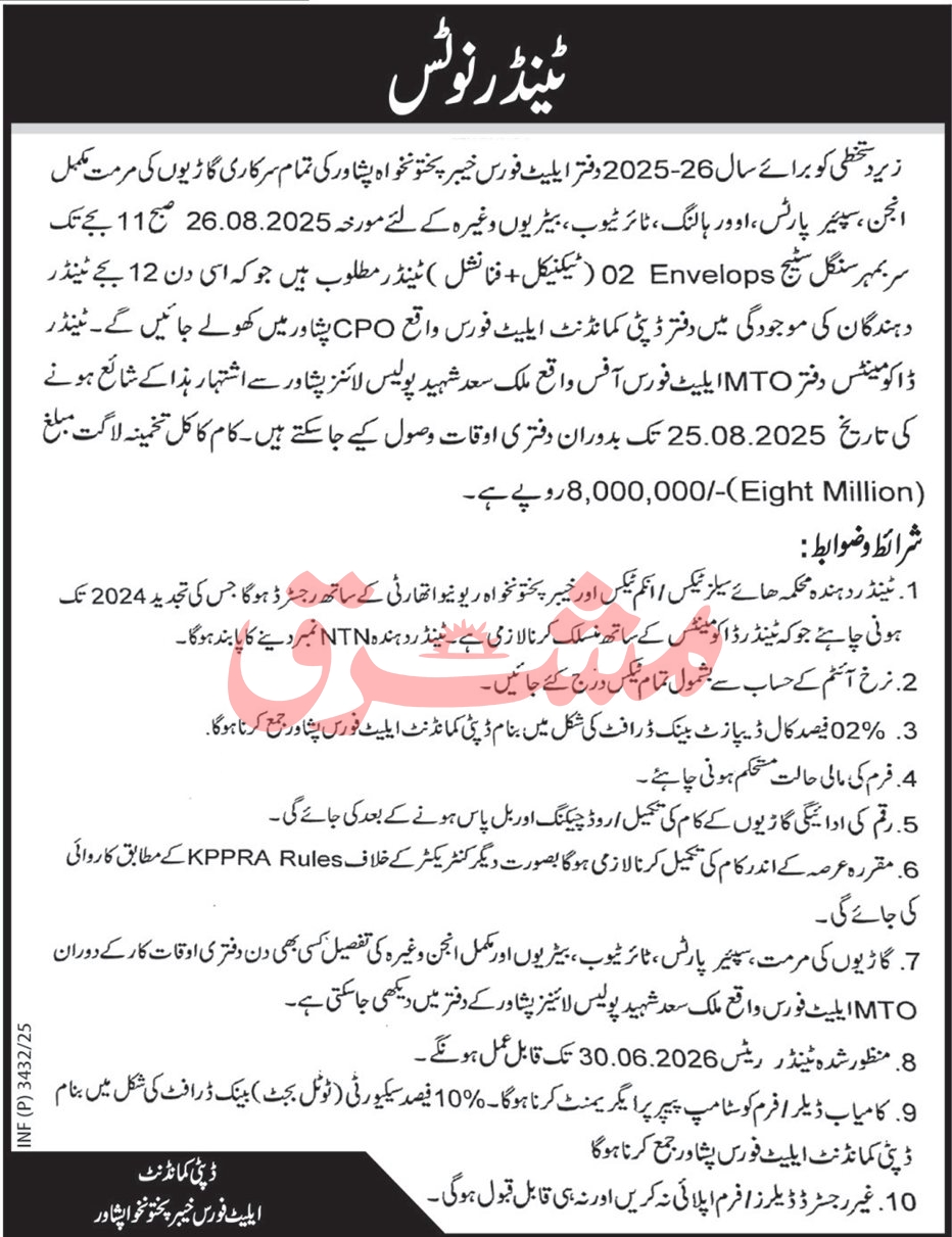 Elite Force KPK Tender Notice